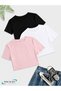Summer Plain Unprinted Girls' Black, White, Pink Colors 3-Piece T-Shirt Set