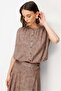 4912 Women's Linen Textured Tassel Asymmetrical Bohemian Skirt Set Brown - 6