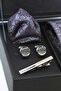 Black Men's Gift Box - Tie with Handkerchief, Cufflinks, Tie Clip Kmk223 - 2