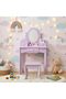 Makeup set for girls with adjustable mirror, stool and wooden accessories - Princess vanity table for ages 4-9, safe and certified, birthday/Christmas gift