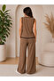 Women's Stylish and Comfortable Cut Button Detailed Sleeveless Linen Vest and Trousers Two-Piece Set - 4