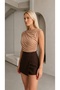 Women's Dark Beige Color Boat Neck Gathered Sleeveless Sandy Fabric Blouse - 4