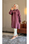 6544 - Comfortable and Stylish Buttoned Pocket Sleeve Pocket Embroidery Detailed Soft Modal Fabric Long Women's Tunic - 2