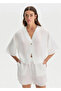 White Contrast Detailed Linen Top - 2