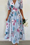 New Season Women's Short-Sleeved Double-Breasted Collar Side Tie Patterned Long Single Jersey Dress - 2