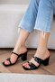 Jodie Buckle Detailed Women's Black Heeled Slippers - 2