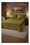 3‑Piece Striped Microfiber Flat Bed Sheet Set Super King 240x260cm – Soft Breathable Flat Sheet with 2 Pillowcases 50x70cm, Olive