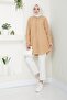 Women's Long Basic Beige Polo Collar Hijab Shirt Dress - 2