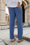 Sports Sweatpants Elastic Waist Cotton Thin Summer Fabric Large Size (Denim Blue) - 4