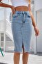 Women's High Waist Front Slit Short Denim Skirt - 4