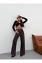 Belted Brown Stone Washed Front-Detail Denim Palazzo Pants - 7