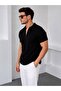 Men's Black Half-Zip Polo Collar T-Shirt - 2