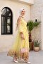 Button Detailed Patterned Lined Policotton Dress with Belted Waist - Yellow