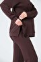 Maternity Side Zipper Long Sleeve High Waist Wide Leg Soft Touch Tracksuit Set Aci Brown - 5