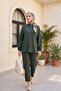 Long Back Cycling Collar Top and Elastic Sleeve Pants Set -Khaki - 4