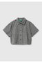 Girl's Black Checkered Box Cut Pointed Collar Short Sleeve Shirt