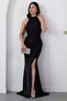 Halter Neckline Stoned Slit Dress Drp1013 - 5
