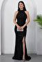 Halter Neckline Stoned Slit Dress Drp1013 - 3