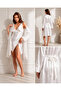 Satin Bridal Dressing Gown Nightgown Set with Flower Detail, 2-Piece Dowry Set - 2