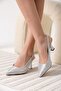 Women's Silver Satin 7cm Heeled Shoes Tr20Ms01K - 6