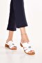 Women's Genuine Leather Short Heeled Daily Slippers Iz.12131 White - 6
