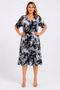 Women's Large Size Gray, Woven Viscose Fabric, V-Neck Tie-Dye Pattern Dress 65N39565 - 6