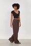 Women's Elastic Waist Crinkled Loose Trousers - Bitter Brown - 2