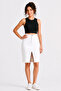 Women's White Front Slit Tassel Detailed Denim Skirt