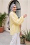 Oversized Tulle Voile Blouse with Tie Collar and Half Buttons - Light Yellow - 3