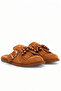 Muse Women's Tan Suede Slippers with Beads and Tassel Detail