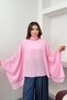 Women's Scarf Collar Asymmetrical Bat Sleeve Loose Poncho Blouse 6019 - Pink - 3