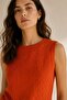 Orange Openwork 100% Cotton Women's Sleeveless Knitwear Blouse - 2