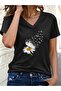 Women's Mix Printed V-Neck Sleeved Regular Fit Comfortable T-Shirt - 3