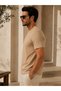 Men's Beige Cotton Slim Fit Crew Neck Basic T-Shirt - 2