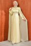 Yellow Stone Embroidered Corseted Pleated Evening Dress - 3