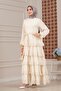 Layered Lace Elisa Hijab Dress-Beige - 3