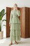 Four-Layered Skirt with Cross-Tie Lining and Polka Dot Chiffon Dress - Water Green - Water Green