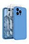 Silicone Case for iPhone 15 Pro Max, Camera Protection, 2 Screen Protectors, Blue