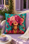 Flower Crowned Woman Butterfly Patterned Decorative Throw Pillow Cover Bohemian Home Decor 43X43 cm - 4