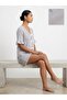 Open Collar Wrinkled Fabric Shorts Gray Pajama Set - 3
