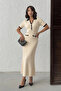 Women's ecru black collared button detailed ribbed summer fabric knit midi dress - 4