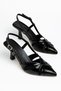 Terra Women's Black Patent Leather Buckle Detailed Thin Heeled Casual Shoes - 2