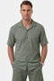 Khaki Apaş Collar Textured Cotton Men's Shirt – Lycra Short Sleeve Shirt 2602656 - 3
