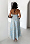 Women's Halter Neck Patterned Long Dress Blue Maxi Summer Dress - 7
