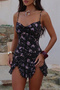 Thin Straps Double Slit Floral Ruffle Mini Dress - 4