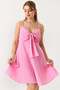 Women's Large Bow Detailed Muslin Strap Mini Dress Pink - 3