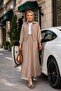 Women's Zippered Strawberry Fabric Beige Jacket Skirt Double Set - 3