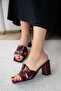 Loves Asymmetrical Cut Burgundy Thick Heeled Slippers