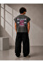 Skyline Printed Oversize Worker Boxy Fit Sleeveless Crew Neck T-Shirt