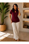 Women's Stand Collar Drop Detailed Short Sleeve Sandy Blouse - 4